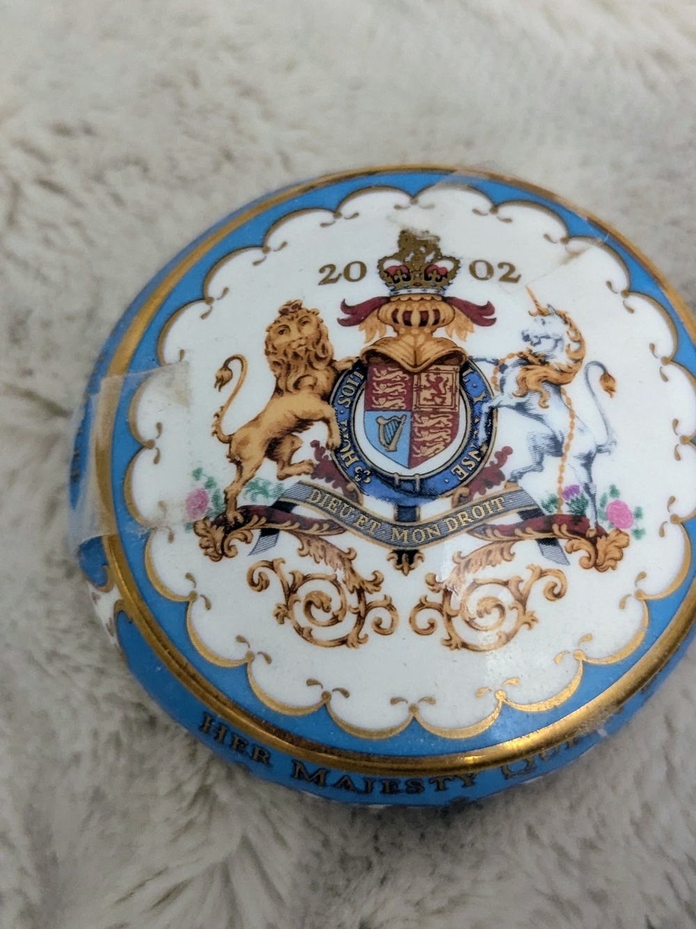 Commemorative Blue and White Decorative Trinket Tin with Royal Crest